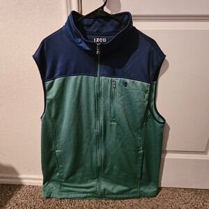 IZOD Advantage Performance Mens XLT Vest Navy Blue Green Zip Up